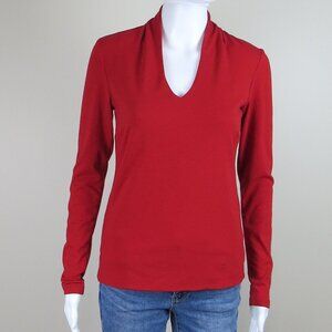 W by WORTH Cotton Blend Top SIZE P (XS) Red with Gathered Neck Detail - Stretch